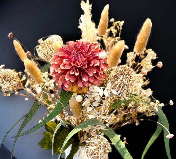 Trocken - Blumenstrauß Dalia, Dahlie, Eukalyptus, Trockenblumen - Mix, Pampas, Schleierkraut